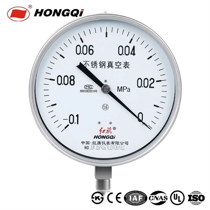 مقياس ضغط الفراغ Hongqi ، قرص 200 مم ، وصلة سفلية M20 * 1.5 ، علبة من الفولاذ المقاوم للصدأ ، -0. 1-0 مقياس